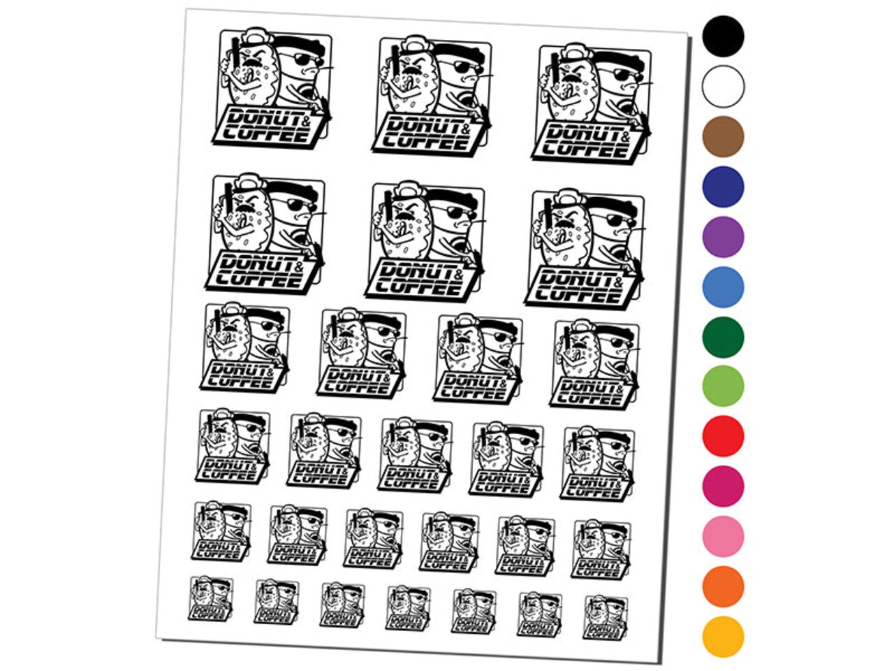 Donut and Coffee Buddy Cop Temporary Tattoo Water Resistant Fake Body Art Set Collection